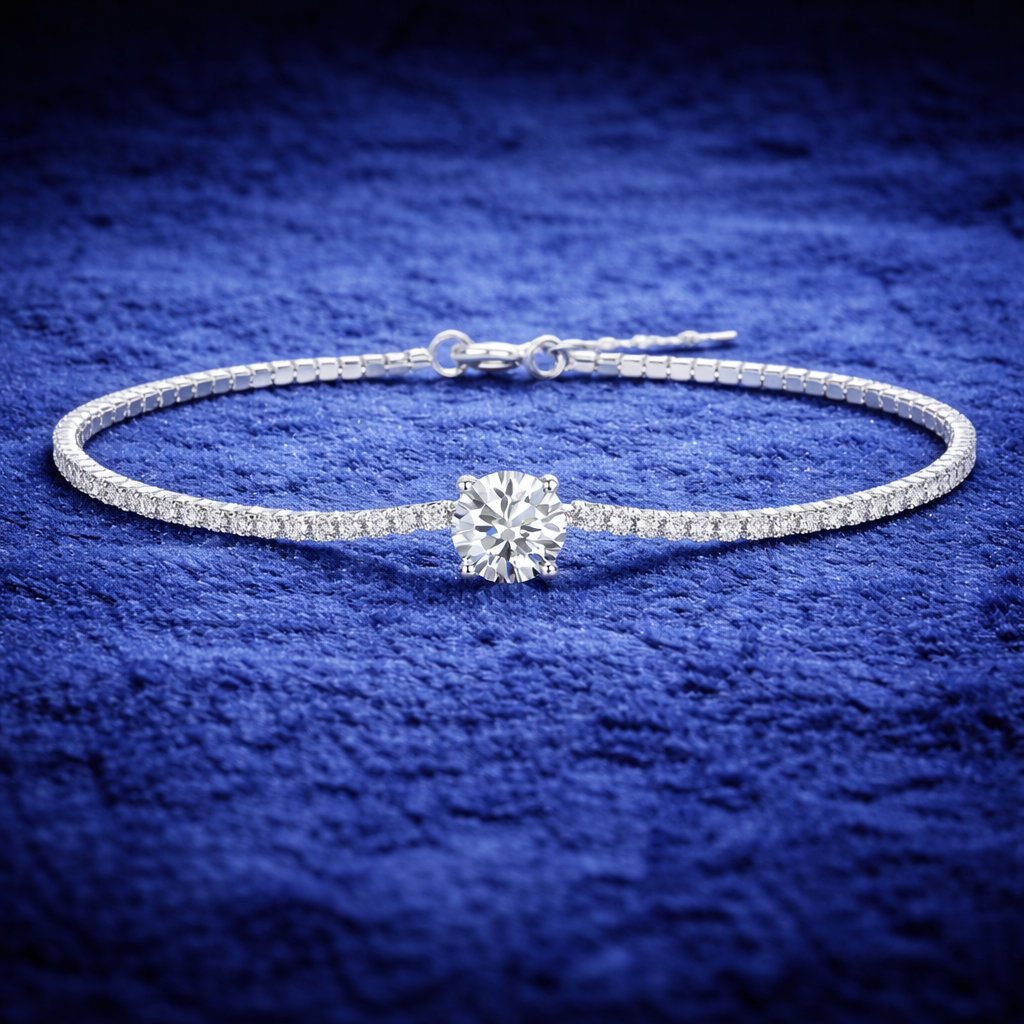 Moissanite Solitaire Bracelet For Women - 1CT (6.5mm) - Adjustable up to 8.27" - 925 Silver