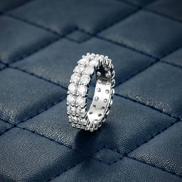 Two Row Band Ring VVS1 Moissanite GRA Certified