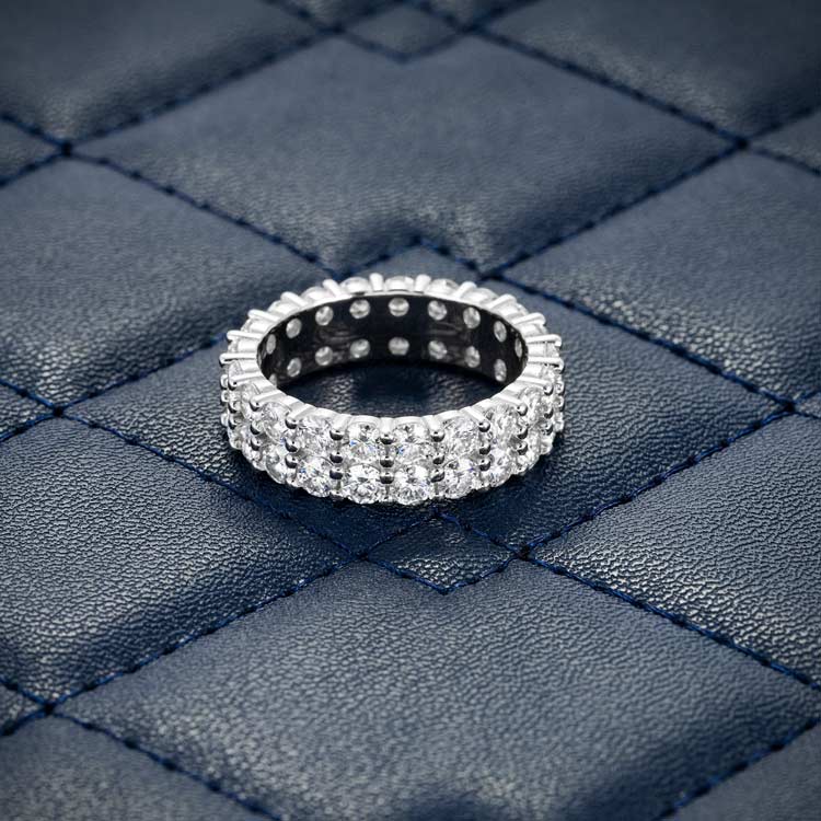 Two Row Band Ring VVS1 Moissanite GRA Certified