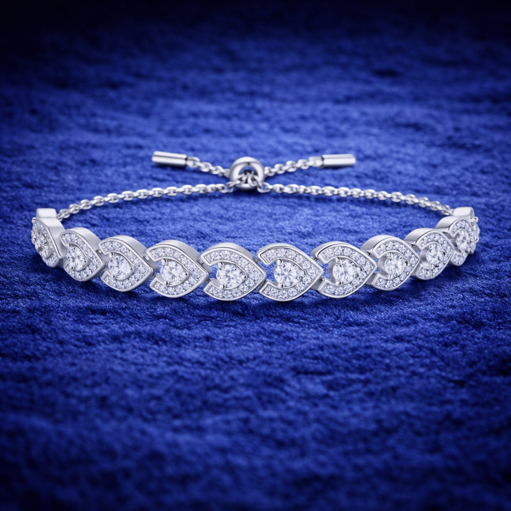 Moissanite Heart Link Bracelet For Women - Adjustable up to 8.27" - 925 Silver