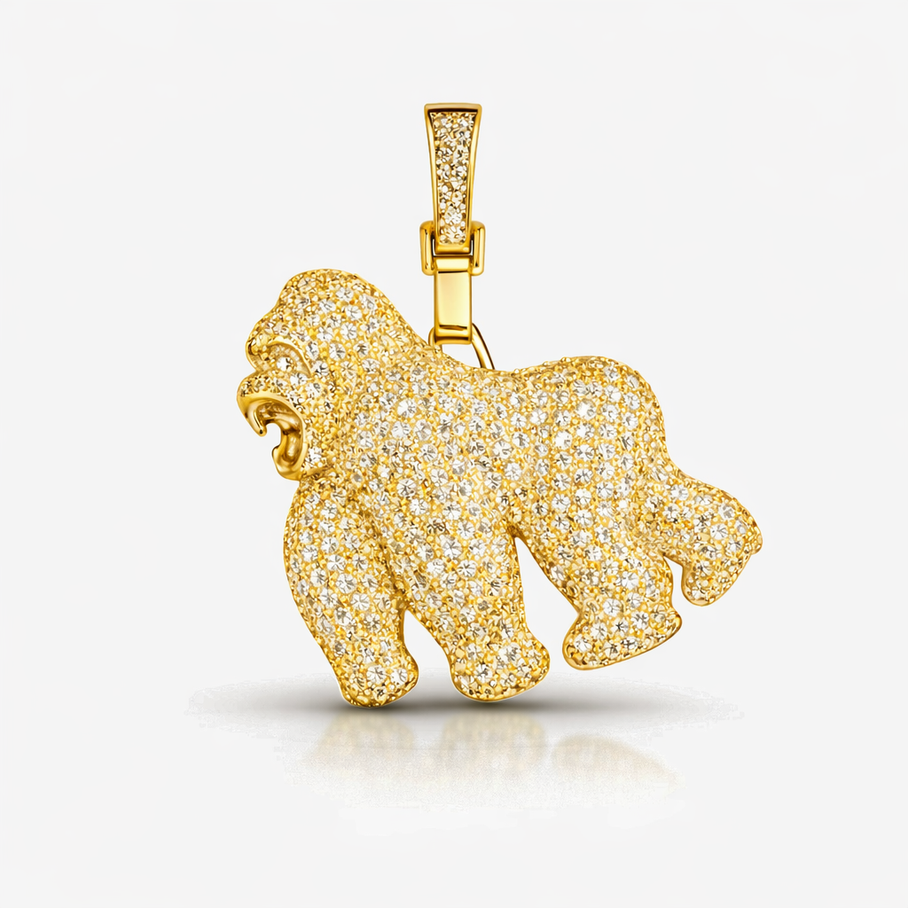 Moissanite Gorilla Pendant For Men - Iced Out Gorilla Shaped Charm - 925 Silver or 14K Gold Plated Over 925 Silver