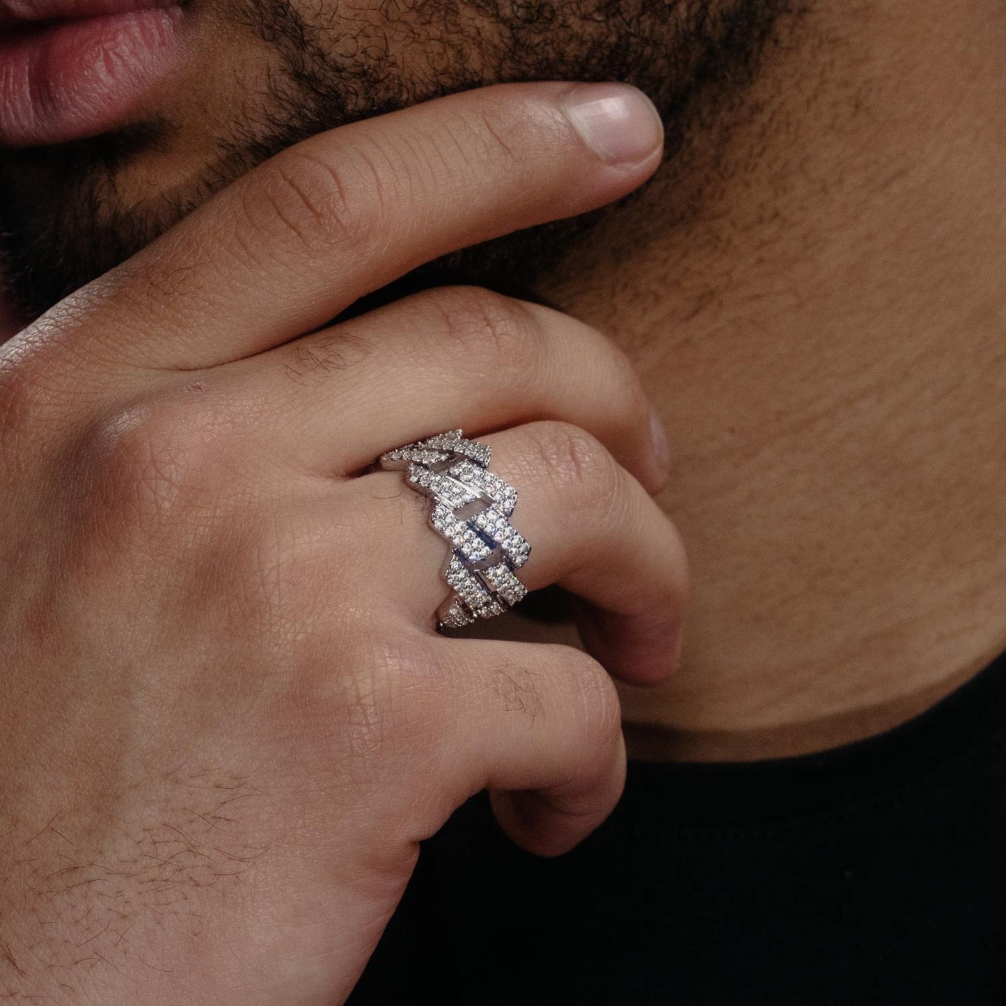 Cuban Link Ring VVS1 Moissanite GRA Certified