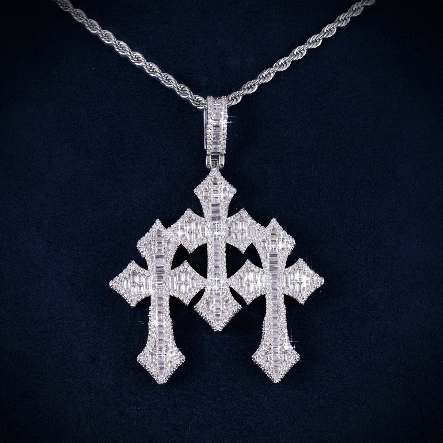 Triple Cross Pendant VVS1 Moissanite GRA Certified