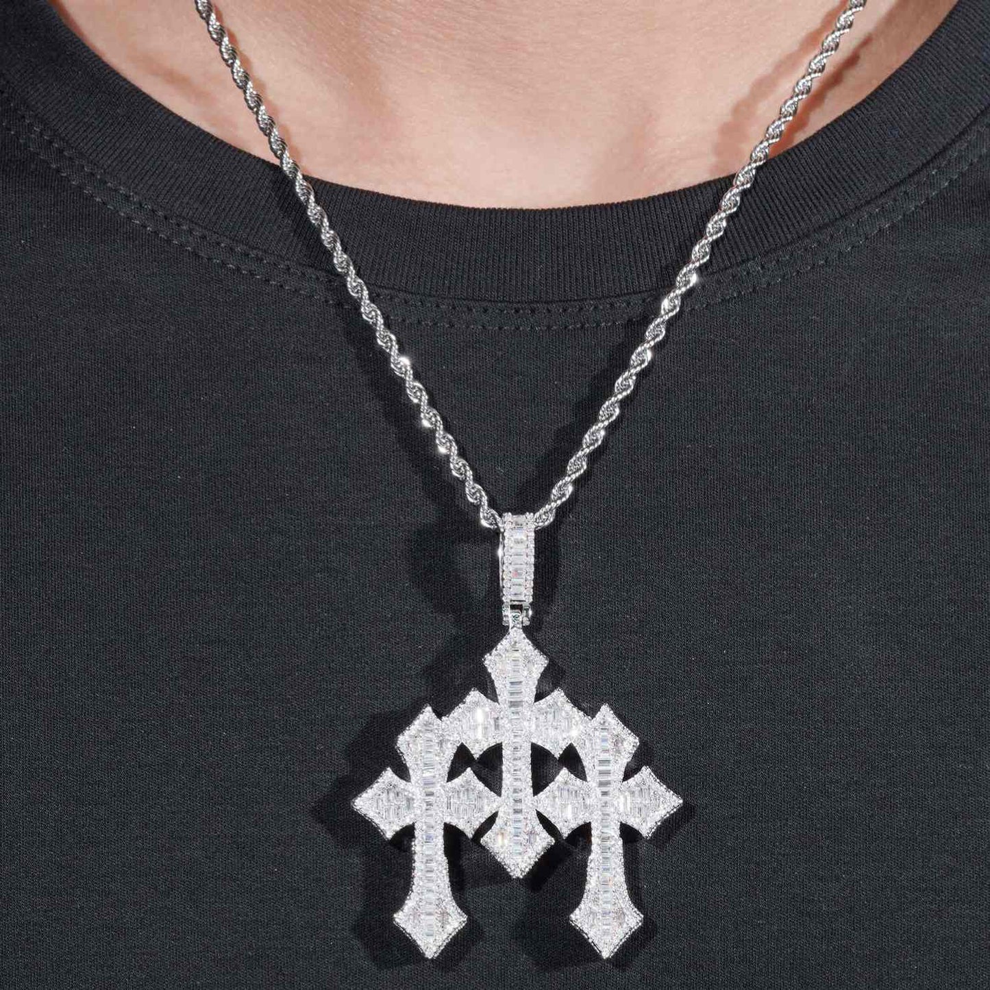 Triple Cross Pendant VVS1 Moissanite GRA Certified