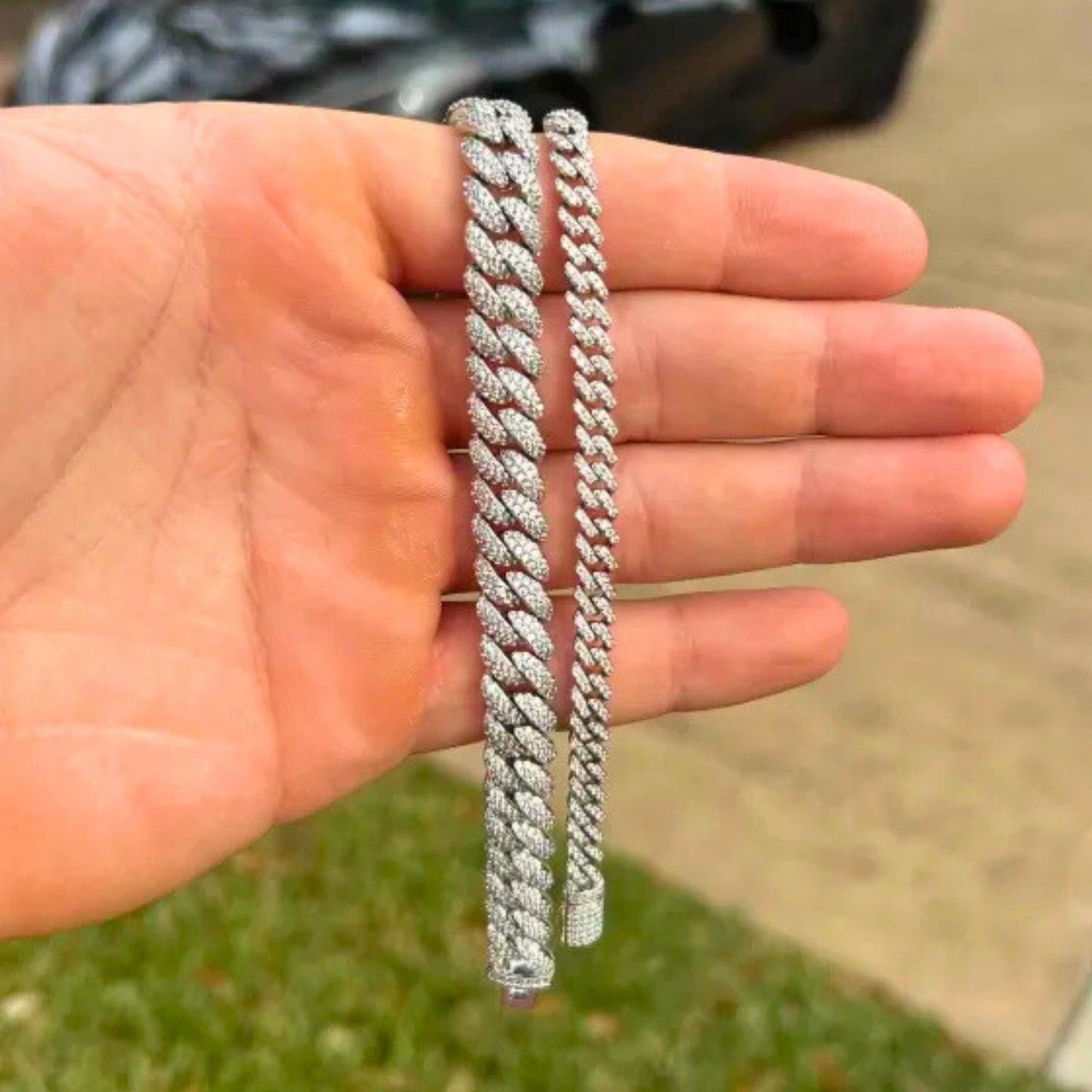 Moissanite Cuban Bracelet For Men - Width 6mm-15mm - 925 Silver