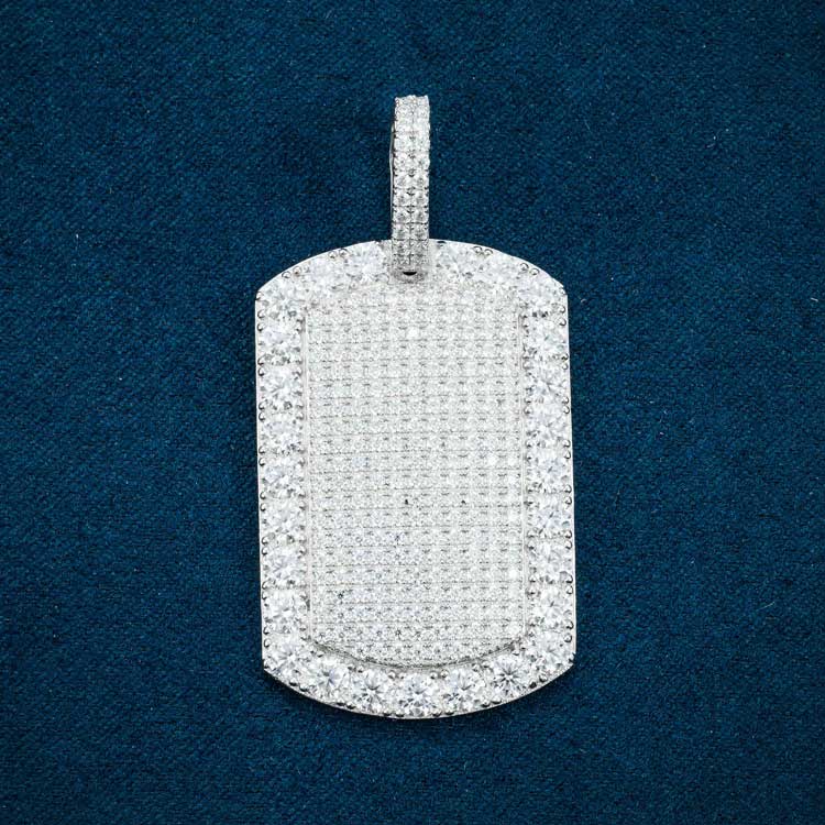 Halo Dog Tag Pendant VVS1 Moissanite GRA Certified