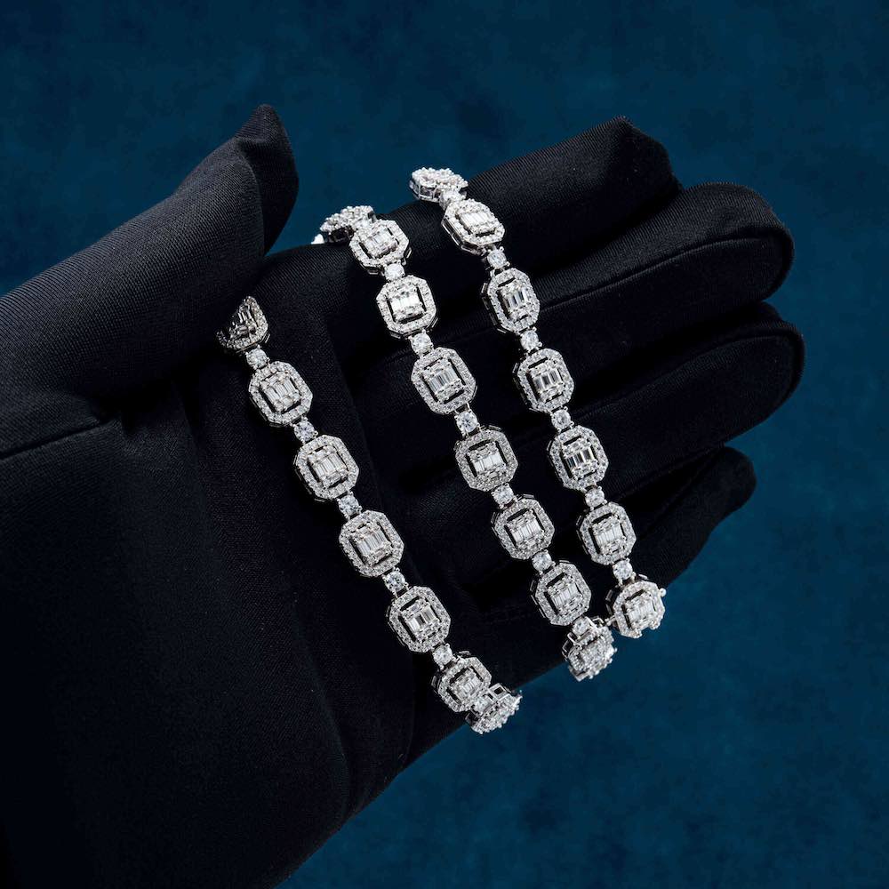 Halo Cluster Baguette Tennis Chain VVS1 Moissanite GRA Certified