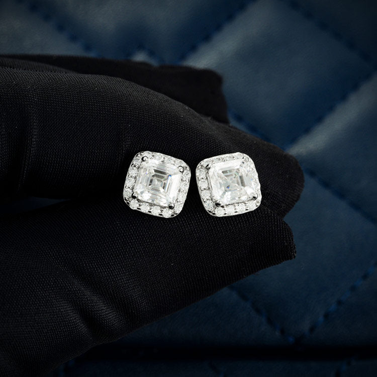 Square Halo Stud Earrings VVS1 Moissanite GRA Certified