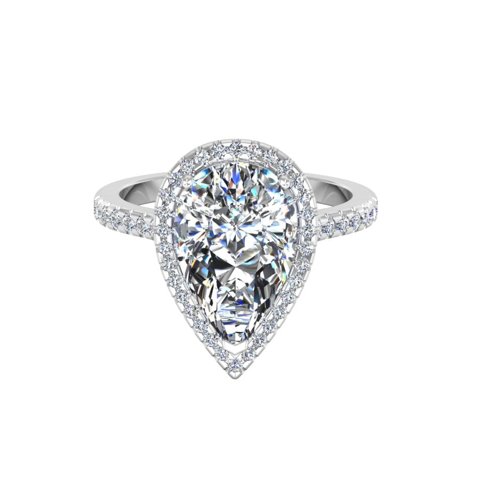 Pear Cut Halo Engagement Ring VVS1 Moissanite GRA Certified