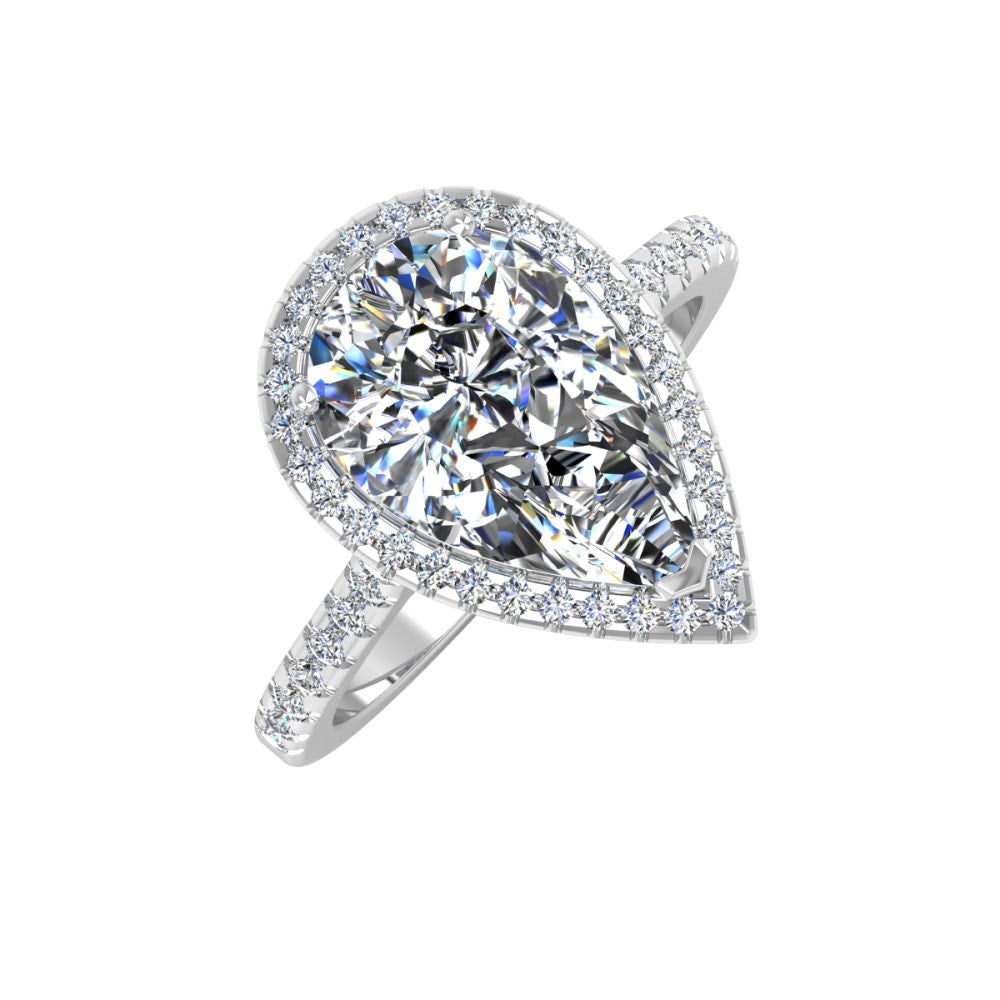 Pear Cut Halo Engagement Ring VVS1 Moissanite GRA Certified