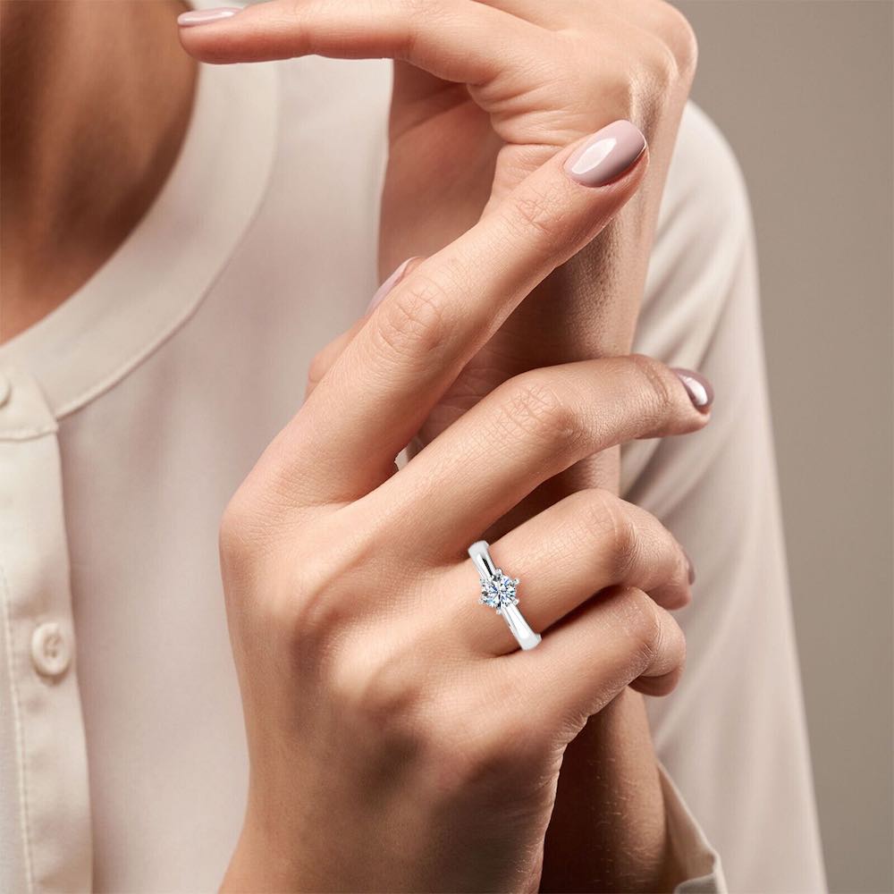Brilliant Cut Solitaire Engagement Ring .5 Carats VVS1 Moissanite GRA Certified