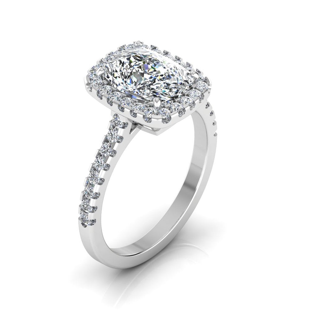Rectangular Halo Engagement Ring VVS1 Moissanite GRA Certified