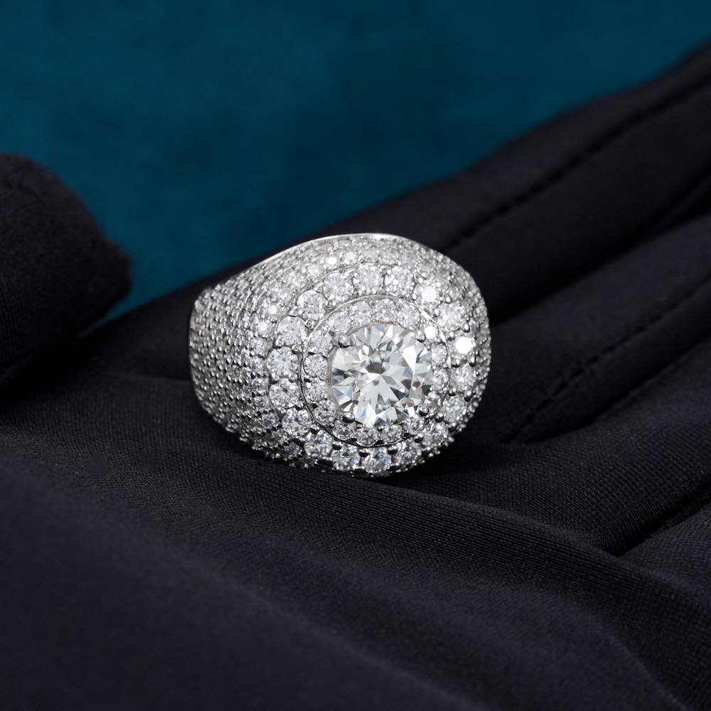 Double Halo Signet Ring VVS1 Moissanite GRA Certified