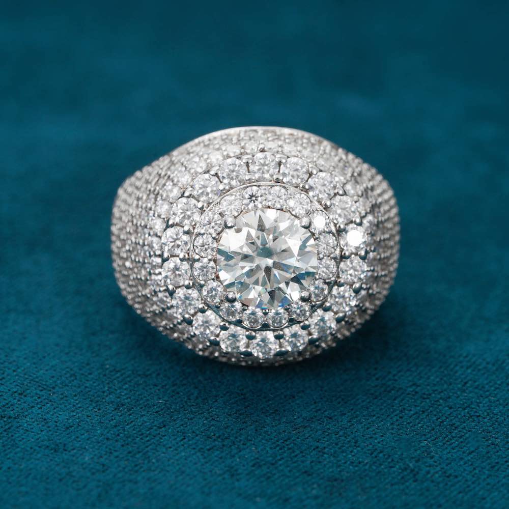 Double Halo Signet Ring VVS1 Moissanite GRA Certified