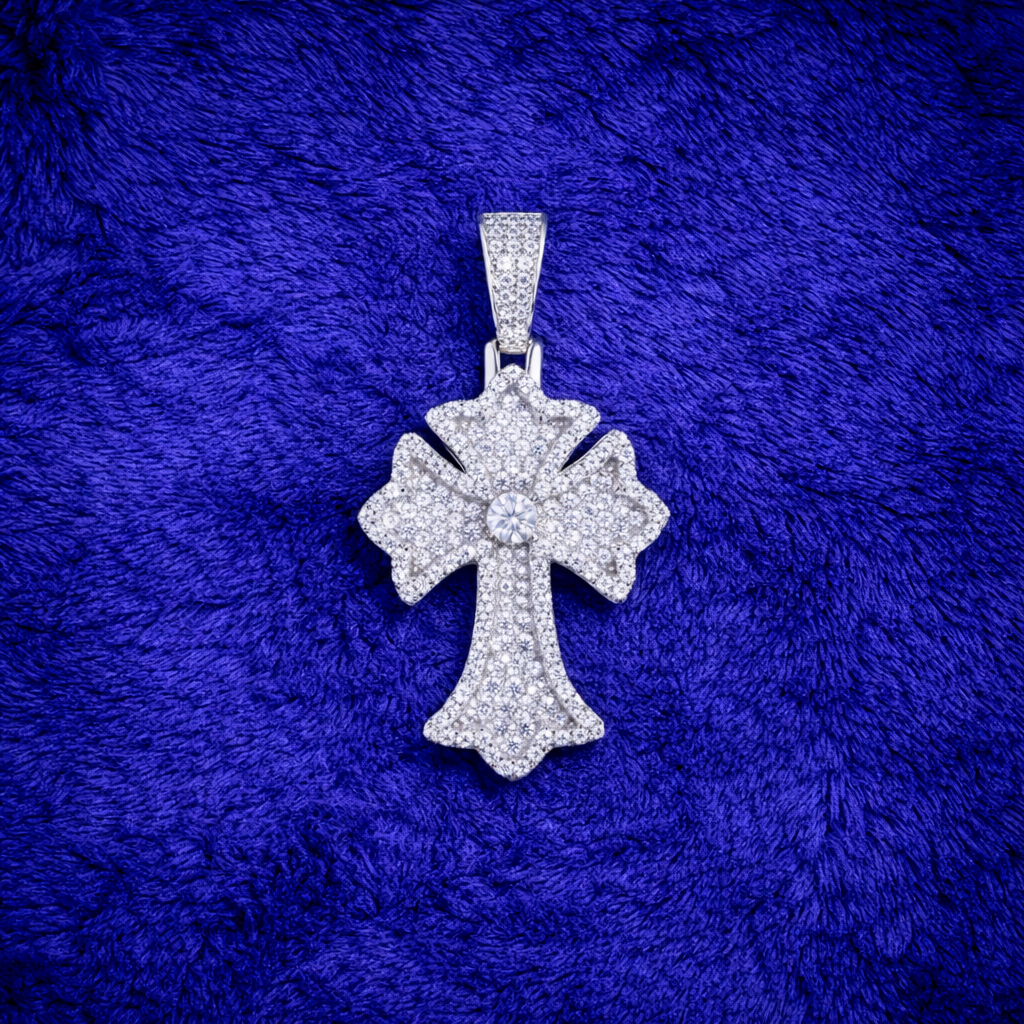 Moissanite Cross Pendant For Men - Iced Pavé Faith Charm Streetwear Style - 925 Silver or 14K Gold Plated Over 925 Silver