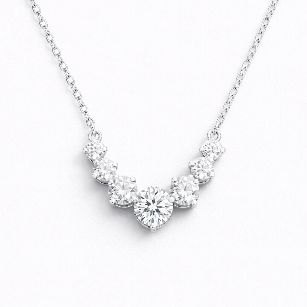 Moissanite Graduated V Necklace For Women - 1.7CT or 5CT Total - White Gold with Adjustable Chain