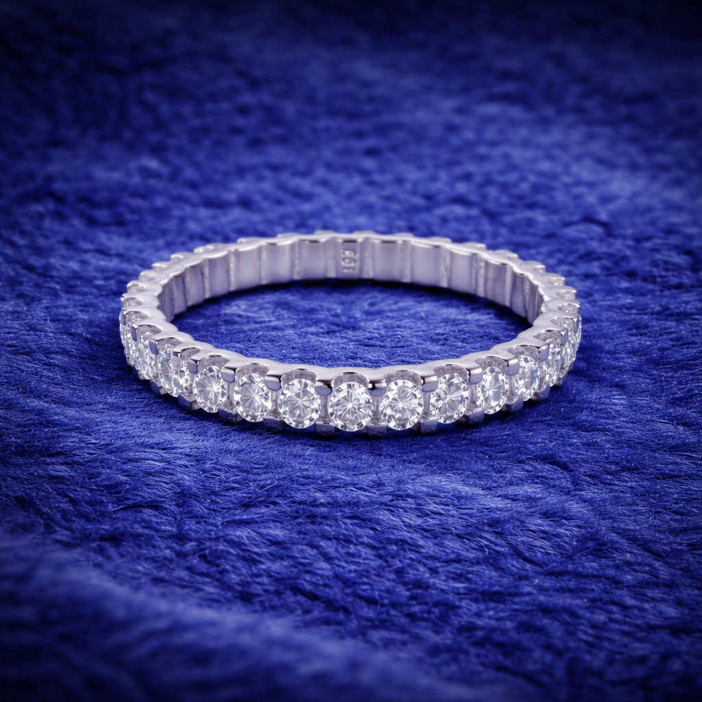 Moissanite Eternity Ring - Minimalist Unisex Pavé Circle Band - 925 Silver