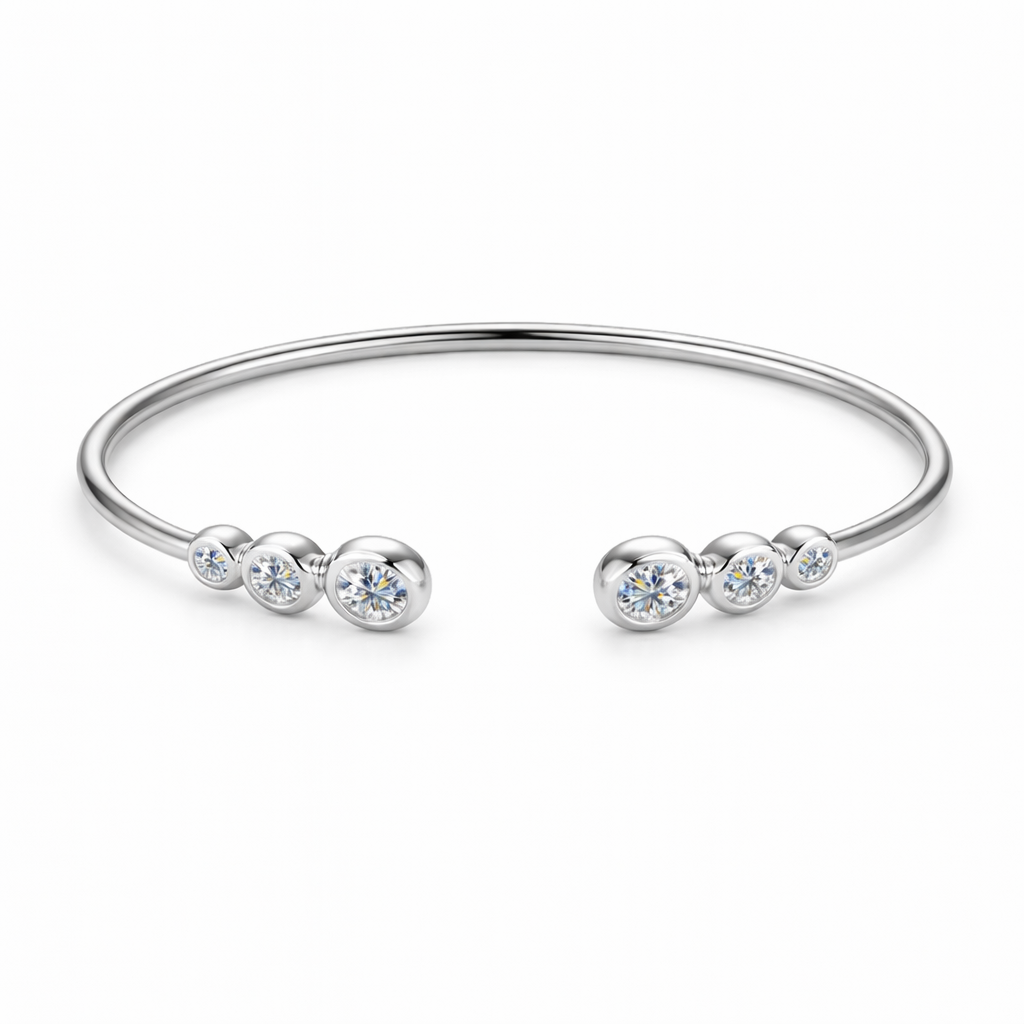 Moissanite Open Cuff Bracelet For Women - 2.56" Diameter - 925 Silver or 14K Gold Plated Over 925 Silver