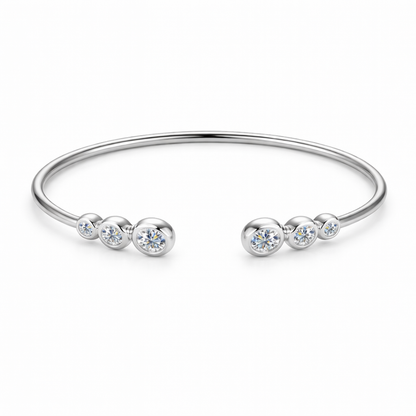 Moissanite Open Cuff Bracelet For Women - 2.56" Diameter - 925 Silver or 14K Gold Plated Over 925 Silver