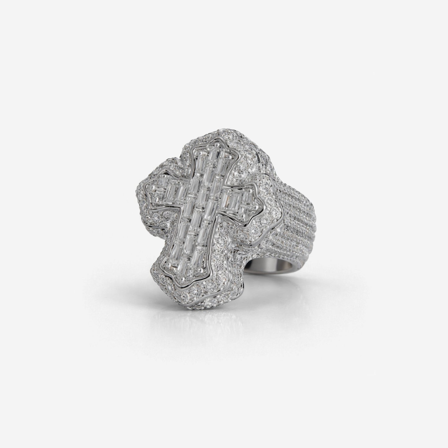 Moissanite Cross Ring For Men - Iced Out Baguette Cut Ring - 925 Silver