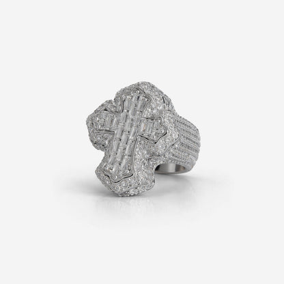 Moissanite Cross Ring For Men - Iced Out Baguette Cut Ring - 925 Silver