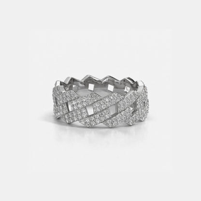 Moissanite Cuban Ring For Men - Iced Out Braided Band - 925 Silver