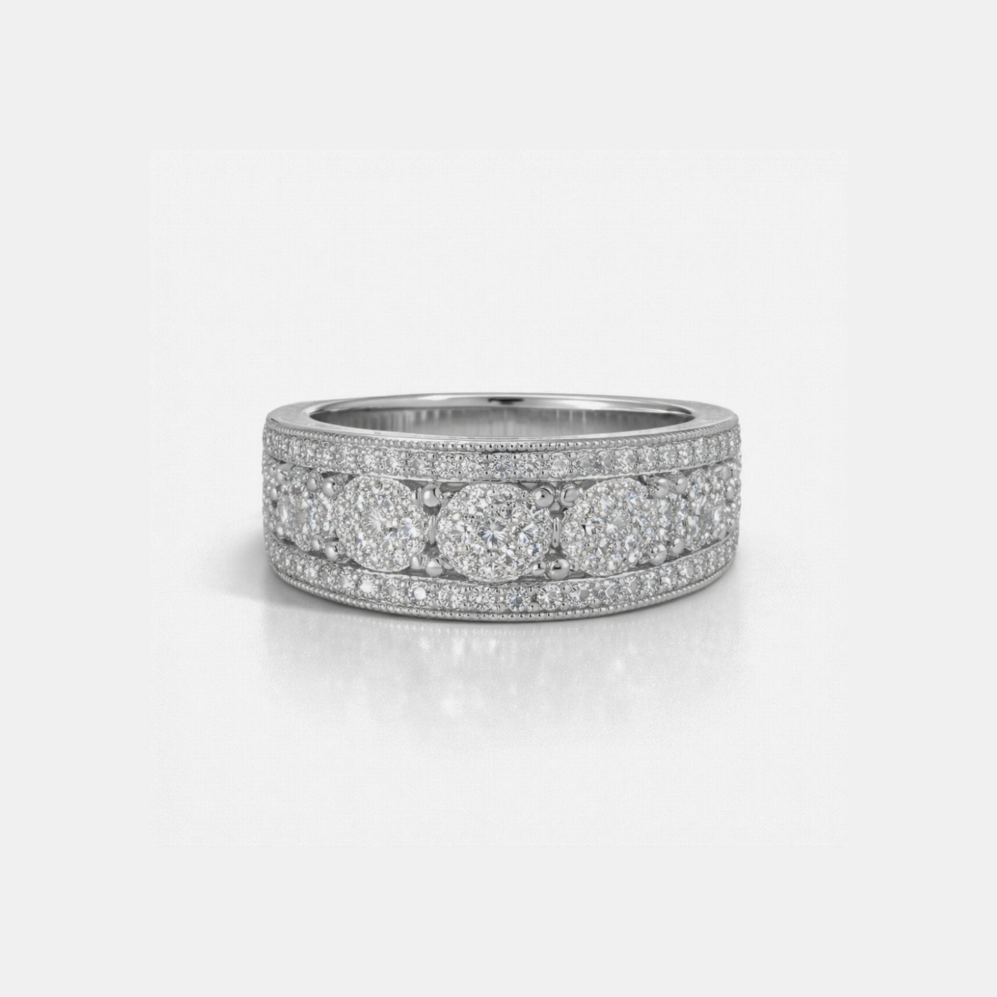 Moissanite Three-Row Pavé Band Ring - Unisex Iced Statement Ring - 925 Silver