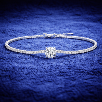 Moissanite Solitaire Bracelet For Women - 1CT (6.5mm) - Adjustable up to 8.27" - 925 Silver