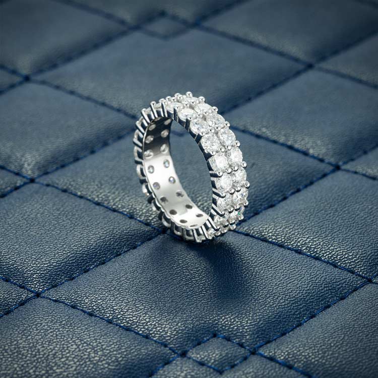 Two Row Band Ring VVS1 Moissanite GRA Certified