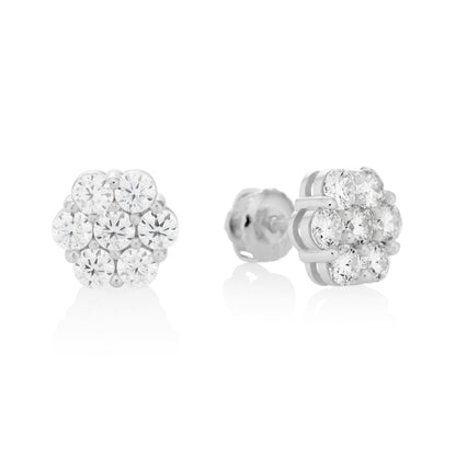 Floral Cluster Stud Earrings VVS1 Moissanite GRA Certified
