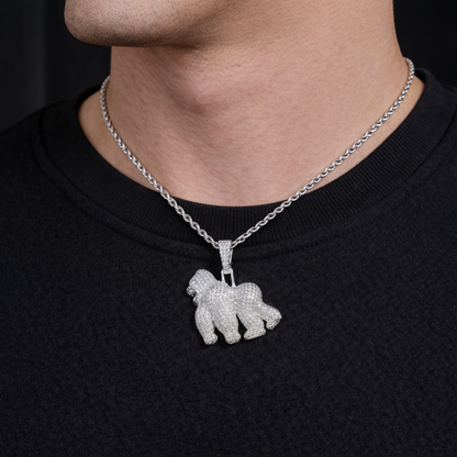 Moissanite Gorilla Pendant For Men - Iced Out Gorilla Shaped Charm - 925 Silver or 14K Gold Plated Over 925 Silver