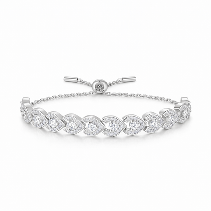Moissanite Heart Link Bracelet For Women - Adjustable up to 8.27" - 925 Silver
