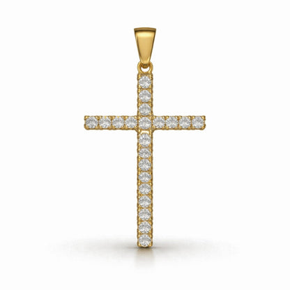 Moissanite Cross Pendant Iced Out Minimalist Unisex - 925 Silver or 14K Gold Plated Over 925 Silver