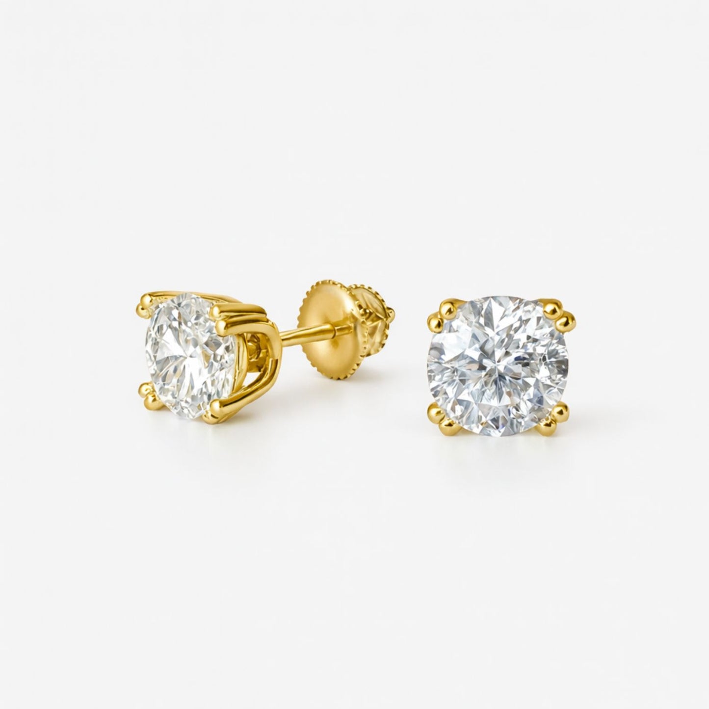 Moissanite Stud Earrings Round Cut Unisex - Size 3mm-8mm - 925 Silver or 14K Gold Plated Over 925 Silver