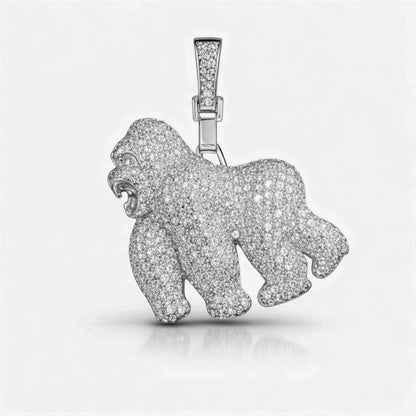Moissanite Gorilla Pendant For Men - Iced Out Gorilla Shaped Charm - 925 Silver or 14K Gold Plated Over 925 Silver