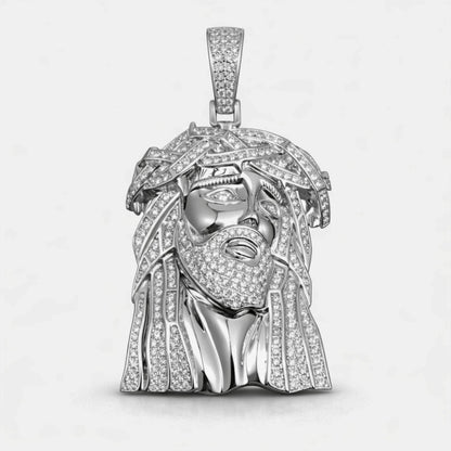 Moissanite Jesus Head Pendant For Men - Iced Out Christ Faith Charm - 925 Silver or 14K Gold Plated Over 925 Silver