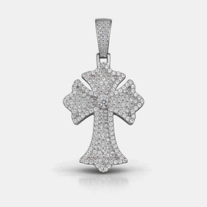 Moissanite Cross Pendant For Men - Iced Pavé Faith Charm Streetwear Style - 925 Silver or 14K Gold Plated Over 925 Silver