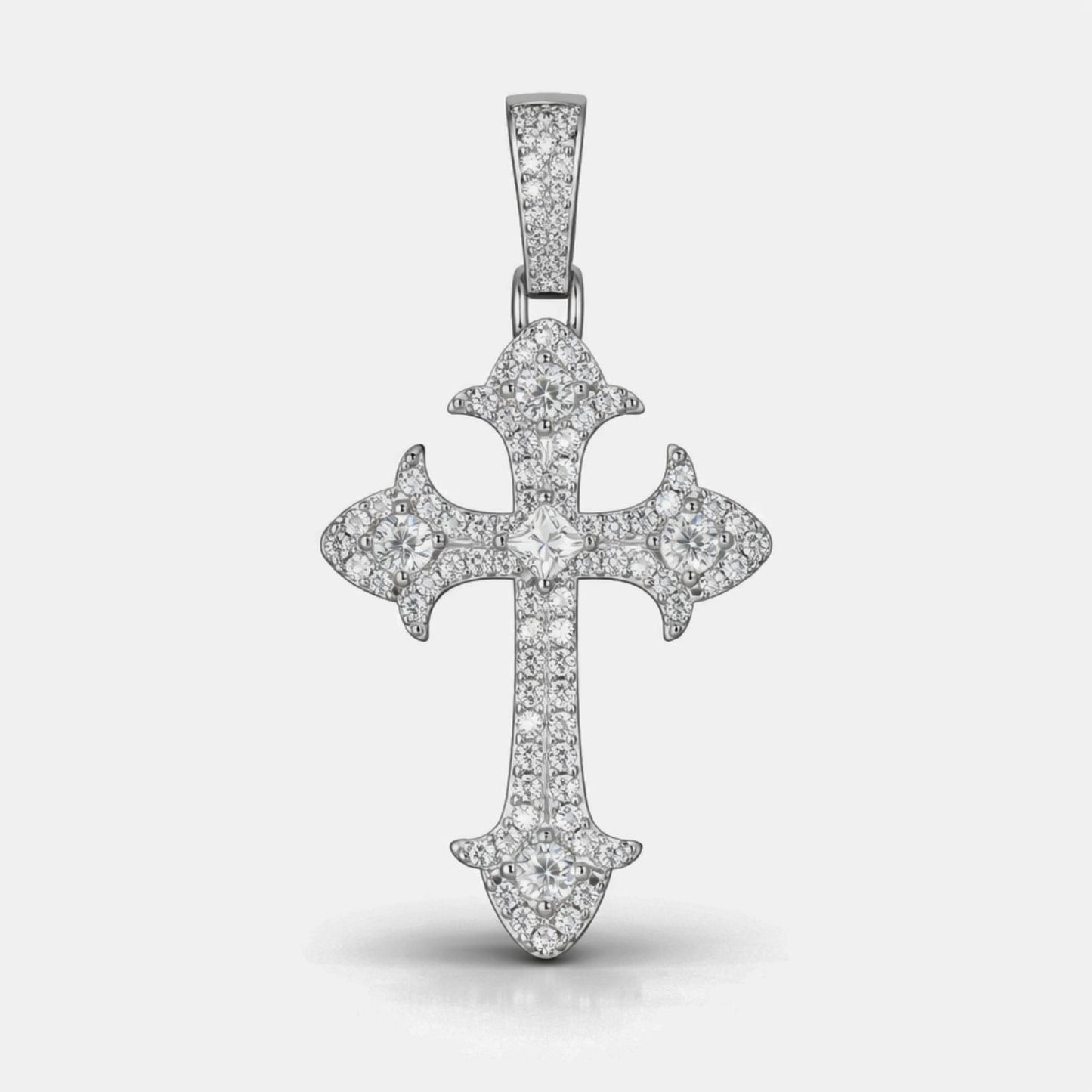 Moissanite Cross Pendant For Men - Iced Fleur Faith Minimalist Streetwear Style Charm - 925 Silver or 14K Gold Plated Over 925 Silver