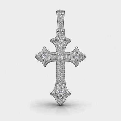 Moissanite Cross Pendant For Men - Iced Pavé Faith Charm Minimal Sharp Style - 925 Silver or 14K Gold Plated Over 925 Silver