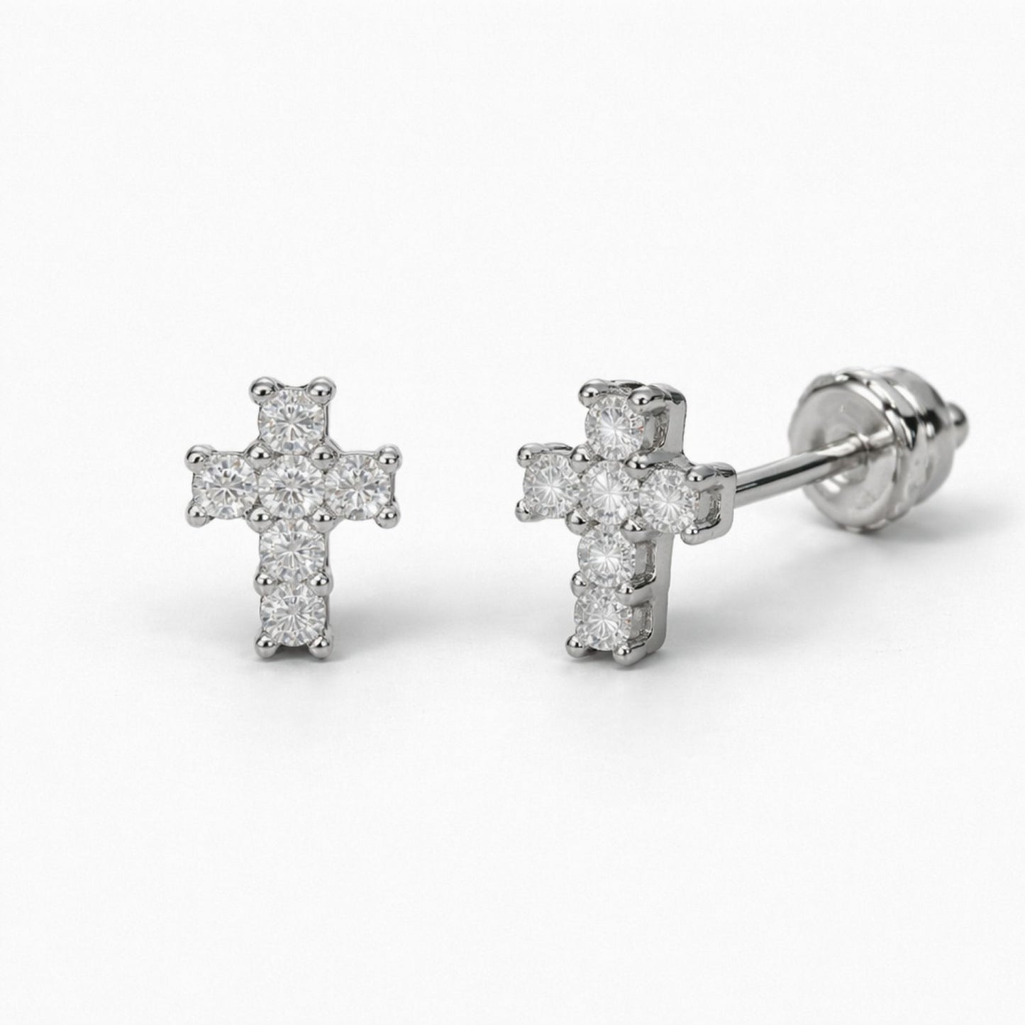 Moissanite Cross Stud Earrings - Unisex Iced-Out Screw-Back Studs - 925 Silver or 14K Gold Plated Over 925 Silver