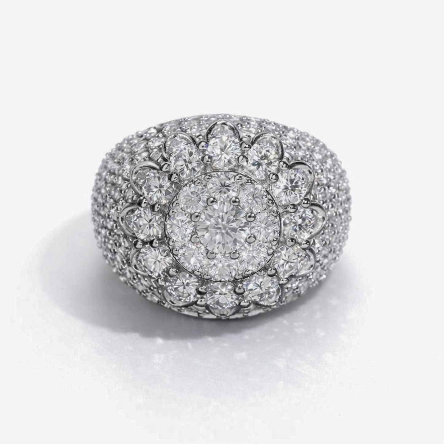Moissanite Cluster Halo Ring For Men - Pavé Set Iced Out Band - 925 Silver