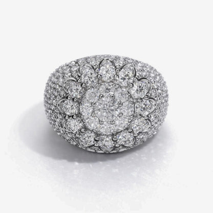 Moissanite Cluster Halo Ring For Men - Pavé Set Iced Out Band - 925 Silver