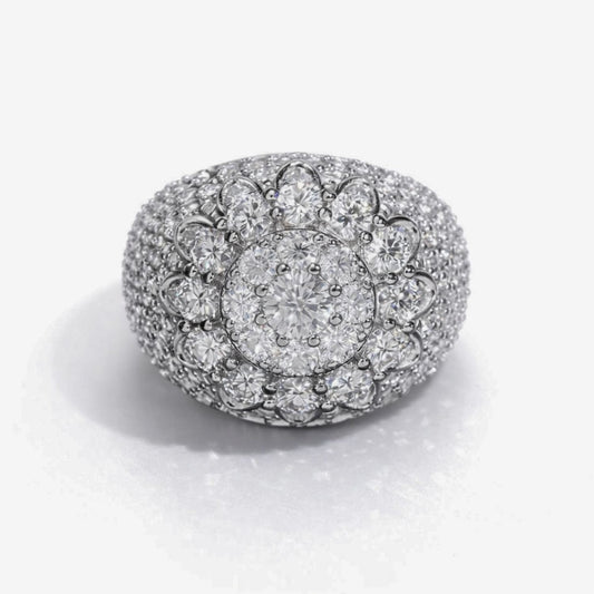 Moissanite Cluster Halo Ring For Men - Pavé Set Iced Out Band - 925 Silver