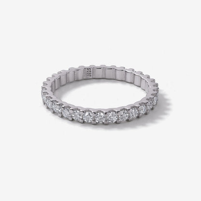 Moissanite Eternity Ring - Minimalist Unisex Pavé Circle Band - 925 Silver