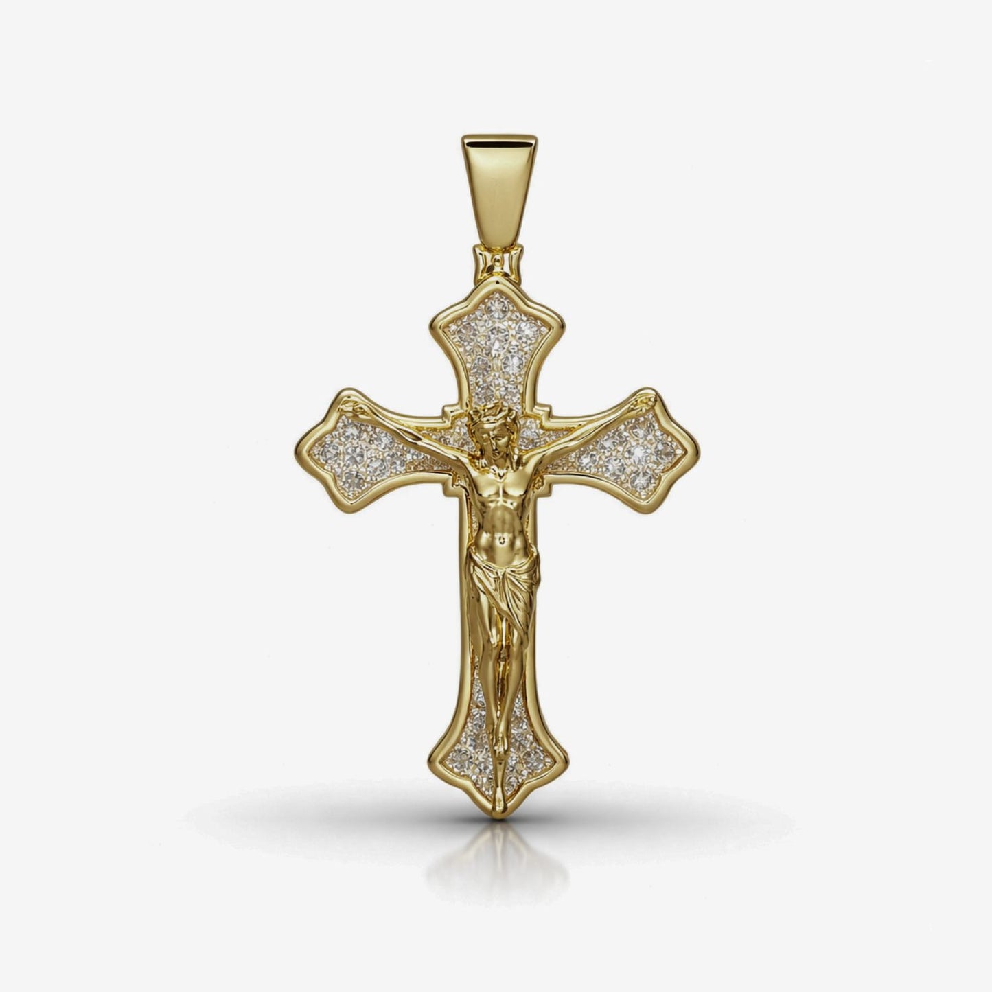 Moissanite Cross Pendant For Men - 18K Gold Plated on 925 Silver Crucifix Pendant with Jesus Figure