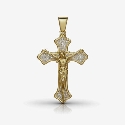 Moissanite Cross Pendant For Men - 18K Gold Plated on 925 Silver Crucifix Pendant with Jesus Figure