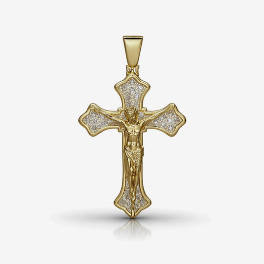 Moissanite Cross Pendant For Men - 18K Gold Plated on 925 Silver Crucifix Pendant with Jesus Figure