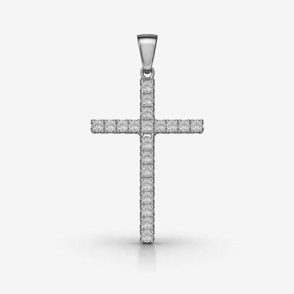 Moissanite Cross Pendant Iced Out Minimalist Unisex - 925 Silver or 14K Gold Plated Over 925 Silver