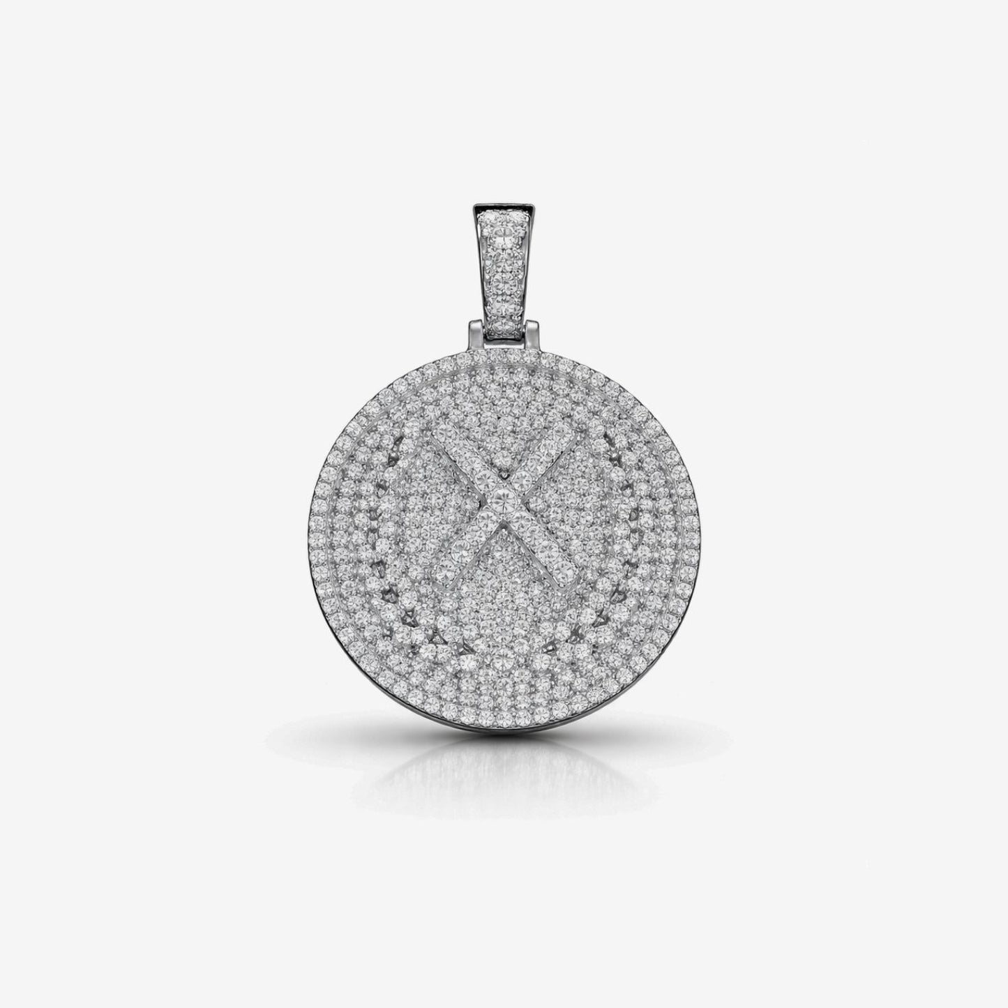 Moissanite Round Cross Medallion Pendant For Men - Iced Circle Pendant - 925 Silver Over 14K Gold Plated on 925 Silver