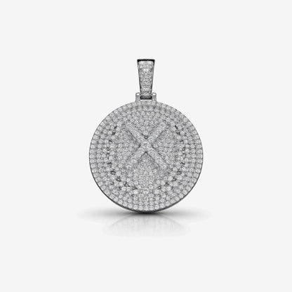 Moissanite Round Cross Medallion Pendant For Men - Iced Circle Pendant - 925 Silver Over 14K Gold Plated on 925 Silver